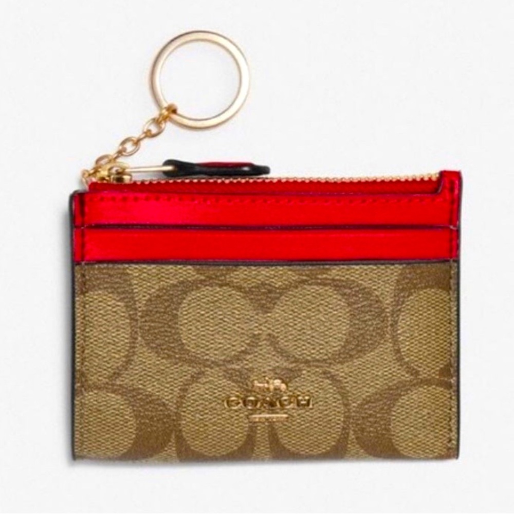 COACH ID Case/ Wallet Khaki & Electric Red NWT